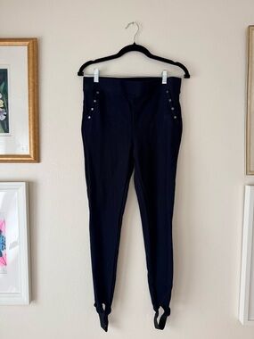 Navy skinny-Style Pants with Stirrup Hem